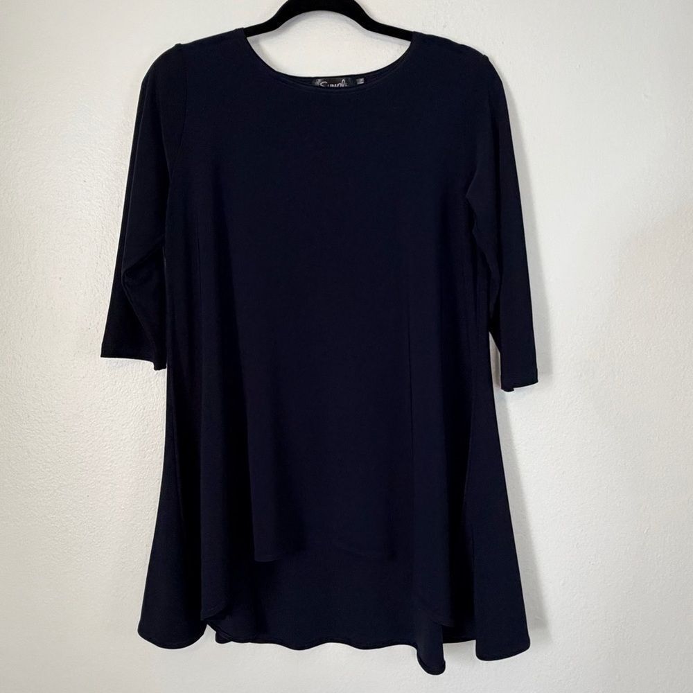 Sympli Tunic Top Size 8 Black 3/4 Sleeves Higher Front Flowy